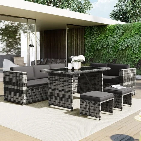 7 Seater Rattan Garden Dining Set Garden Furniture Set Garden Lounge Outdoor Corner Sofa With Storage Box & 2 Stools 4 7 Seater Rattan Garden Dining Set Garden Furniture Set Garden Lounge Outdoor Corner Sofa With Storage Box & 2 Stools - Image 2
