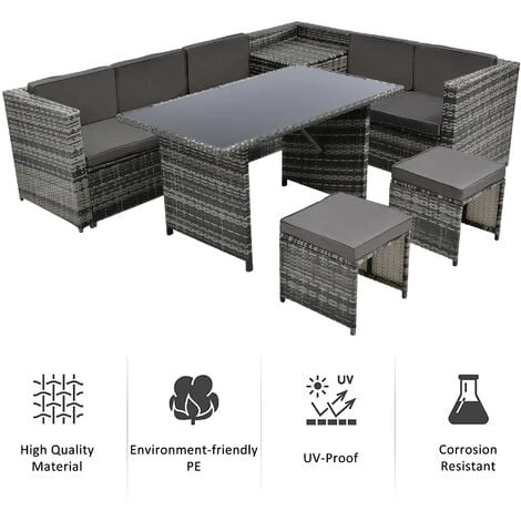 7 Seater Rattan Garden Dining Set Garden Furniture Set Garden Lounge Outdoor Corner Sofa With Storage Box & 2 Stools 5 7 Seater Rattan Garden Dining Set Garden Furniture Set Garden Lounge Outdoor Corner Sofa With Storage Box & 2 Stools - Image 3