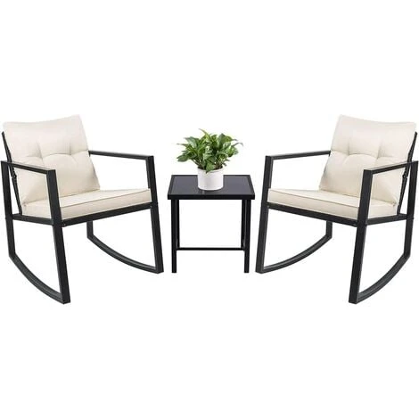Devoko 3 Piece Rocking Bistro Set Wicker Patio Outdoor Furniture Porch Chairs Conversation Sets With Glass Coffee Table (Beige) 3 Devoko 3 Piece Rocking Bistro Set Wicker Patio Outdoor Furniture Porch Chairs Conversation Sets With Glass Coffee Table (Beige)