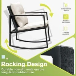 Devoko 3 Piece Rocking Bistro Set Wicker Patio Outdoor Furniture Porch Chairs Conversation Sets With Glass Coffee Table (Beige) 9 Devoko 3 Piece Rocking Bistro Set Wicker Patio Outdoor Furniture Porch Chairs Conversation Sets With Glass Coffee Table (Beige) -Outdoor Furniture Store 88724405 3