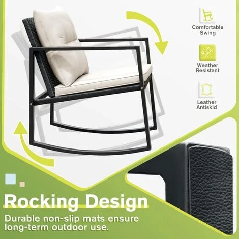 Devoko 3 Piece Rocking Bistro Set Wicker Patio Outdoor Furniture Porch Chairs Conversation Sets With Glass Coffee Table (Beige) 5 Devoko 3 Piece Rocking Bistro Set Wicker Patio Outdoor Furniture Porch Chairs Conversation Sets With Glass Coffee Table (Beige) - Image 3