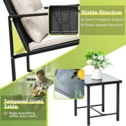 Devoko 3 Piece Rocking Bistro Set Wicker Patio Outdoor Furniture Porch Chairs Conversation Sets With Glass Coffee Table (Beige) 10 Devoko 3 Piece Rocking Bistro Set Wicker Patio Outdoor Furniture Porch Chairs Conversation Sets With Glass Coffee Table (Beige) -Outdoor Furniture Store 88724405 4