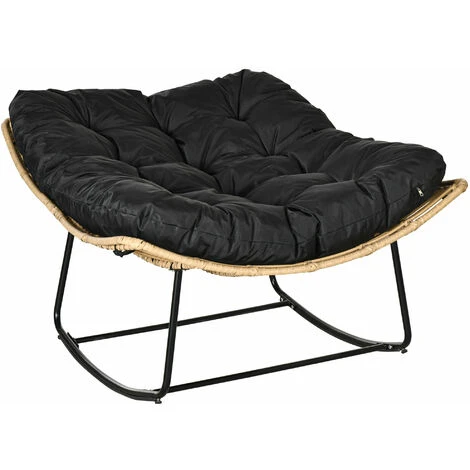 Outsunny Rattan Rocking Chair, Cushioned Wicker Porch Chair, Natural Wood Finish 3 Outsunny Rattan Rocking Chair, Cushioned Wicker Porch Chair, Natural Wood Finish