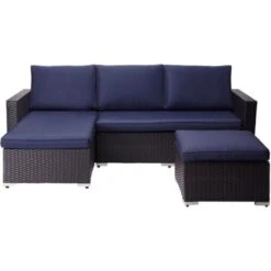 3 Piece Patio Sectional Sofa Set - Blue - 130 X 68 X 68 Cm