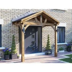 Wooden Porch Canopy Kit 3m X 1.5m Pressure Treated Door Shelter - Thunderdam Full Height 2 Post