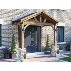 Wooden Porch Canopy Kit 3m X 1.5m Pressure Treated Door Shelter - Thunderdam Half Height 2 Post
