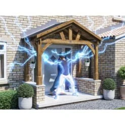 Wooden Porch Canopy Kit 3m X 1.5m Pressure Treated Door Shelter - Thunderdam Half Height 4 Post 10 Wooden Porch Canopy Kit 3m X 1.5m Pressure Treated Door Shelter - Thunderdam Half Height 4 Post -Outdoor Furniture Store 88962702 4