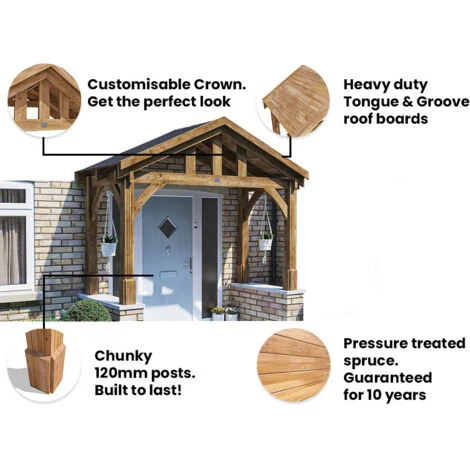 Wooden Porch Canopy Kit 3m X 1.5m Pressure Treated Door Shelter - Thunderdam Half Height 4 Post 7 Wooden Porch Canopy Kit 3m X 1.5m Pressure Treated Door Shelter - Thunderdam Half Height 4 Post - Image 5