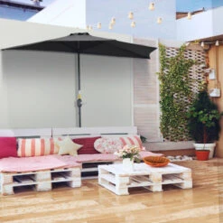 Outsunny 3(m) Half Round Parasol Garden Sun Umbrella Metal W/ Crank Black -Outdoor Furniture Store 89066677 3