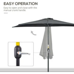 Outsunny 3(m) Half Round Parasol Garden Sun Umbrella Metal W/ Crank Black -Outdoor Furniture Store 89066677 4