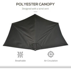 Outsunny 3(m) Half Round Parasol Garden Sun Umbrella Metal W/ Crank Black -Outdoor Furniture Store 89066677 5