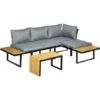 Outsunny 3PCs Patio Furniture Set W/ Cushions, Wood Grain Plastic Top Table -Outdoor Furniture Store 89066681 1