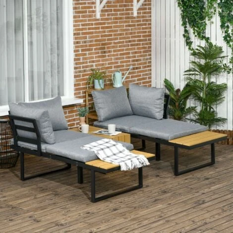 Outsunny 3PCs Patio Furniture Set W/ Cushions, Wood Grain Plastic Top Table 5 Outsunny 3PCs Patio Furniture Set W/ Cushions, Wood Grain Plastic Top Table - Image 3