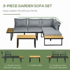 Outsunny 3PCs Patio Furniture Set W/ Cushions, Wood Grain Plastic Top Table 10 Outsunny 3PCs Patio Furniture Set W/ Cushions, Wood Grain Plastic Top Table -Outdoor Furniture Store 89066681 4