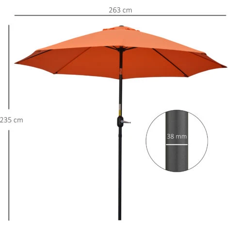 Outsunny 2.6M Patio Umbrella Outdoor Sunshade Canopy W/ Tilt And Crank Orange 4 Outsunny 2.6M Patio Umbrella Outdoor Sunshade Canopy W/ Tilt And Crank Orange - Image 2