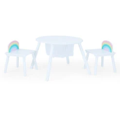 Rainbow Fishnet Play Table And Chairs Kids Furniture - L82 X W82 X H43 Cm - White