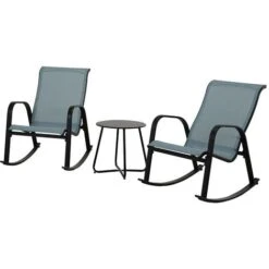 Grand Patio 3 Pieces Rocking Chair Set, Textilene Rocking Bistro Sets With 2 Armchair And 1 Side Table, Weather Resistant, Outdoor Furniture Conversation Set For Porch, Garden, Pool (Blue)