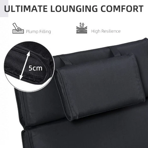 Outsunny Garden Sun Lounger Chair Cushion Reclining Relaxer Indoor Outdoor Black 5 Outsunny Garden Sun Lounger Chair Cushion Reclining Relaxer Indoor Outdoor Black - Image 3