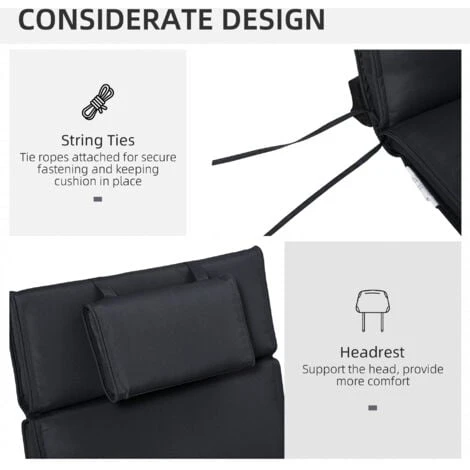Outsunny Garden Sun Lounger Chair Cushion Reclining Relaxer Indoor Outdoor Black 6 Outsunny Garden Sun Lounger Chair Cushion Reclining Relaxer Indoor Outdoor Black - Image 4