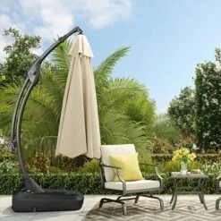 Grand Patio 350CM Cantilever Umbrella With Base, Deluxe NAPOLI Curvy Aluminum Offset Umbrella, Crank Lift Operating, Parasol Umbrella For Pool, Garden, Outdoor, UV 50+ (Beige) -Outdoor Furniture Store 89621306 3
