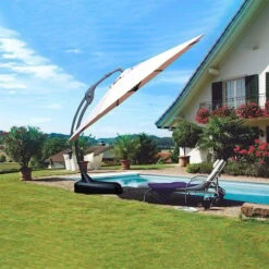 Grand Patio 350CM Cantilever Umbrella With Base, Deluxe NAPOLI Curvy Aluminum Offset Umbrella, Crank Lift Operating, Parasol Umbrella For Pool, Garden, Outdoor, UV 50+ (Beige) -Outdoor Furniture Store 89621306 4