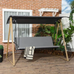 Outsunny 3 Seater Garden Swing Bench With Adjustable Canopy And Cushioned Seat -Outdoor Furniture Store 89717068 3