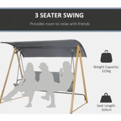 Outsunny 3 Seater Garden Swing Bench With Adjustable Canopy And Cushioned Seat -Outdoor Furniture Store 89717068 4