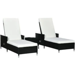 Outsunny Patio Chaise Lounge Chair Set W/ Adjustable Backrest, Side Table Cream