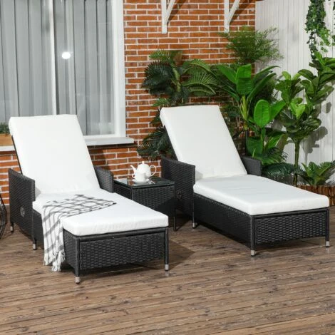 Outsunny Patio Chaise Lounge Chair Set W/ Adjustable Backrest, Side Table Cream 5 Outsunny Patio Chaise Lounge Chair Set W/ Adjustable Backrest, Side Table Cream - Image 3