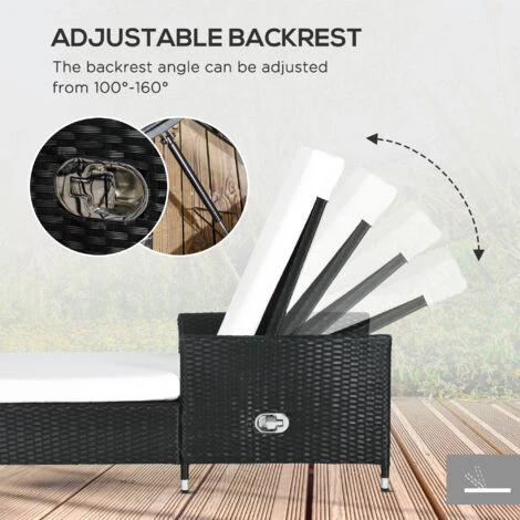 Outsunny Patio Chaise Lounge Chair Set W/ Adjustable Backrest, Side Table Cream 6 Outsunny Patio Chaise Lounge Chair Set W/ Adjustable Backrest, Side Table Cream - Image 4