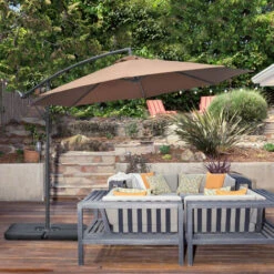 Outsunny 3(m) Garden Banana Parasol Cantilever Umbrella W/ Base Weights & Cover Coffee -Outdoor Furniture Store 89938171 3