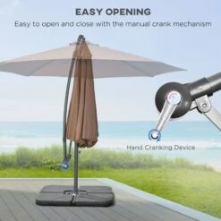 Outsunny 3(m) Garden Banana Parasol Cantilever Umbrella W/ Base Weights & Cover Coffee -Outdoor Furniture Store 89938171 4