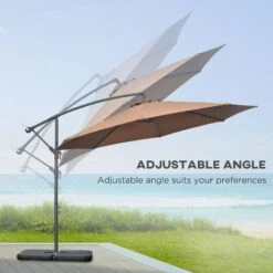 Outsunny 3(m) Garden Banana Parasol Cantilever Umbrella W/ Base Weights & Cover Coffee -Outdoor Furniture Store 89938171 5