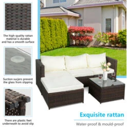 Oshion Rattan Garden Furniture Lounge Sofa Pedal Coffee Table Garden Sofa, Garden Corner Sofa, Rattan Sofa-Brown -Outdoor Furniture Store 90003399 4