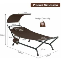 Outdoor Hammock With Canopy Patio Hanging Chaise Lounge Chair Swing Hammock Bed -Outdoor Furniture Store 90032594 2