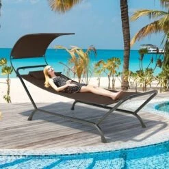 Outdoor Hammock With Canopy Patio Hanging Chaise Lounge Chair Swing Hammock Bed -Outdoor Furniture Store 90032594 4
