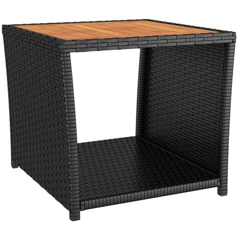 Tea Table With Wooden Top Black Poly Rattan&Solid Wood Acacia VidaXL 3 Tea Table With Wooden Top Black Poly Rattan&Solid Wood Acacia VidaXL