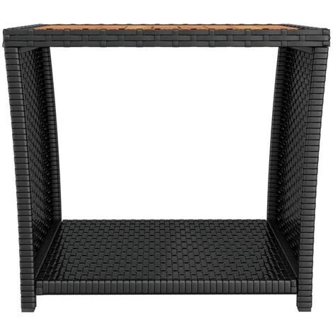 Tea Table With Wooden Top Black Poly Rattan&Solid Wood Acacia VidaXL 6 Tea Table With Wooden Top Black Poly Rattan&Solid Wood Acacia VidaXL - Image 4