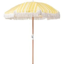 Retro Garden Market Parasol Outdoor Umbrella Beech Wood Pole Yellow And White Mondello
