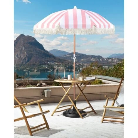 Retro Garden Market Parasol Outdoor Umbrella Beech Wood Pole Pink And White Mondello 4 Retro Garden Market Parasol Outdoor Umbrella Beech Wood Pole Pink And White Mondello - Image 2