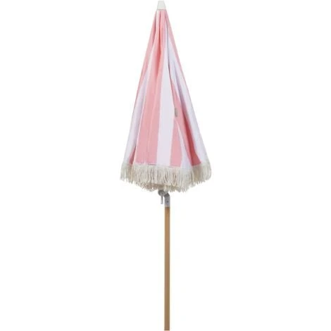 Retro Garden Market Parasol Outdoor Umbrella Beech Wood Pole Pink And White Mondello 6 Retro Garden Market Parasol Outdoor Umbrella Beech Wood Pole Pink And White Mondello - Image 4