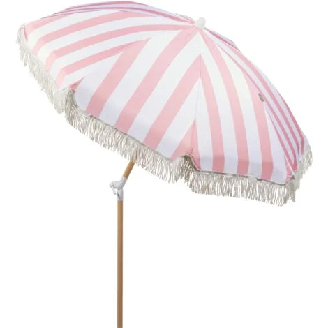 Retro Garden Market Parasol Outdoor Umbrella Beech Wood Pole Pink And White Mondello 7 Retro Garden Market Parasol Outdoor Umbrella Beech Wood Pole Pink And White Mondello - Image 5