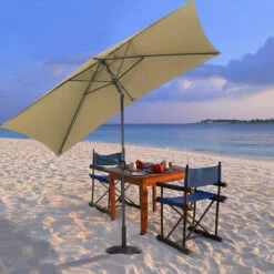 Livingandhome Taupe 2x3M Large Square Garden Parasol Outdoor Beach Umbrella Patio Sun Shade Crank Tilt No Base