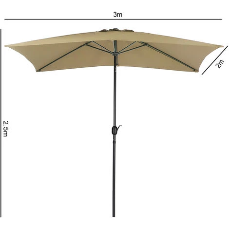 Livingandhome Taupe 2x3M Large Square Garden Parasol Outdoor Beach Umbrella Patio Sun Shade Crank Tilt No Base 7 Livingandhome Taupe 2x3M Large Square Garden Parasol Outdoor Beach Umbrella Patio Sun Shade Crank Tilt No Base - Image 5