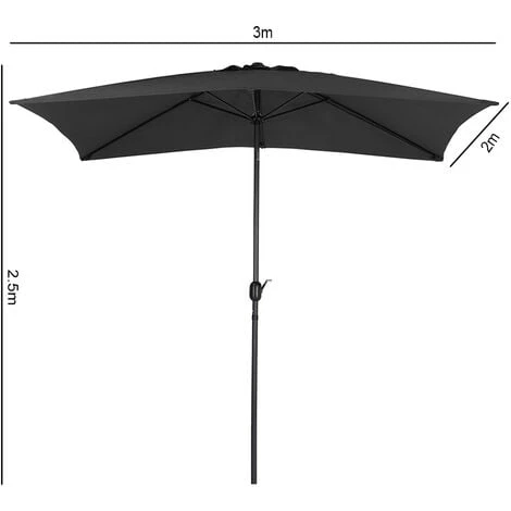 Livingandhome Black 2x3M Large Square Garden Parasol Outdoor Beach Umbrella Patio Sun Shade Crank Tilt No Base 7 Livingandhome Black 2x3M Large Square Garden Parasol Outdoor Beach Umbrella Patio Sun Shade Crank Tilt No Base - Image 5