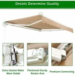 YODOLLA 2.5 × 2m Patio Awning Retractable Sun Shade With Manual Crank Handle, Beige -Outdoor Furniture Store 90573634 3