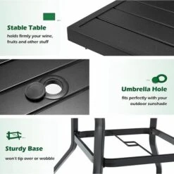 YODOLLA 5 Pieces Garden Dining Sets Outdoor 94cm Square Metal Table And 4 Metal Chairs With Umbrella Hole, Deck, Black -Outdoor Furniture Store 90573639 3