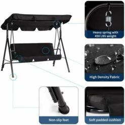 YODOLLA Garden Swing Seats 3-Seater Outdoor Hammock With Stands, Black -Outdoor Furniture Store 90573657 4