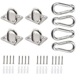 4pcs Stainless Steel Rectangular Eye Plates And 4pcs Carabiner With Screws And Plastic Plugs