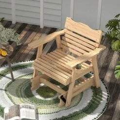Garden Wood Rocking Chair Outdoor Porch Relax Rocker Patio Slat Rocking Chair -Outdoor Furniture Store 90765098 3